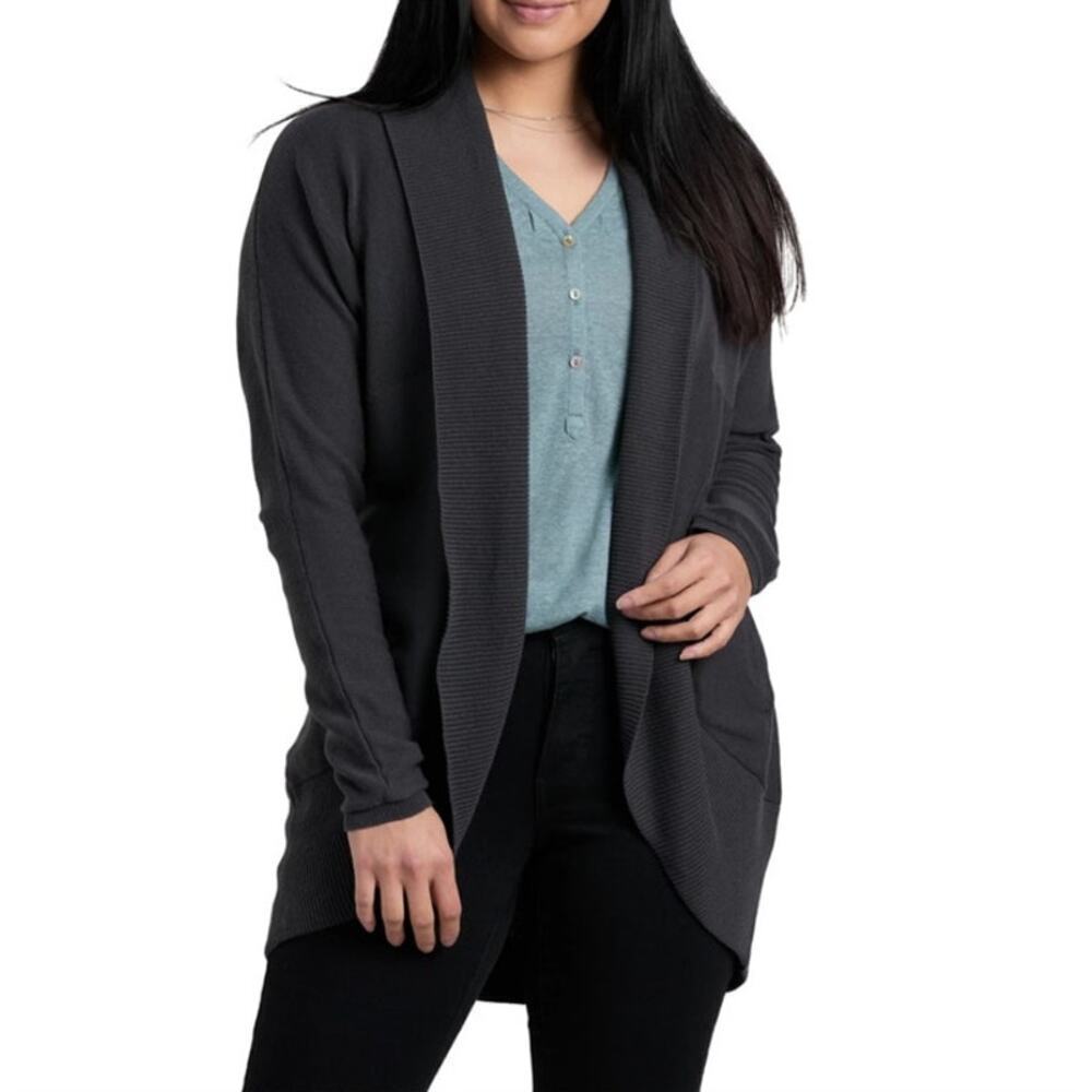 Kuhl Geneva Long Open Front Cardigan Dark Gray Sz M Casual Comfort Minimalist